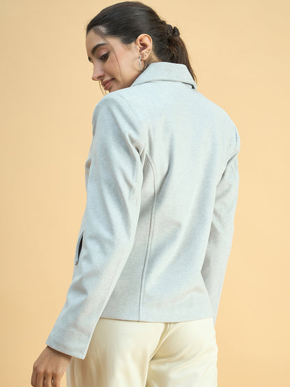 Single Breasted Woollen Blazer Regular Fit Formal Grey