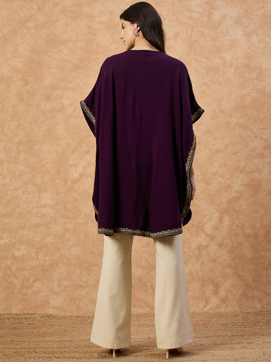 Clapton Women’s Wool Kaftan Kurti –  Purple, Golden Embroidery -6201