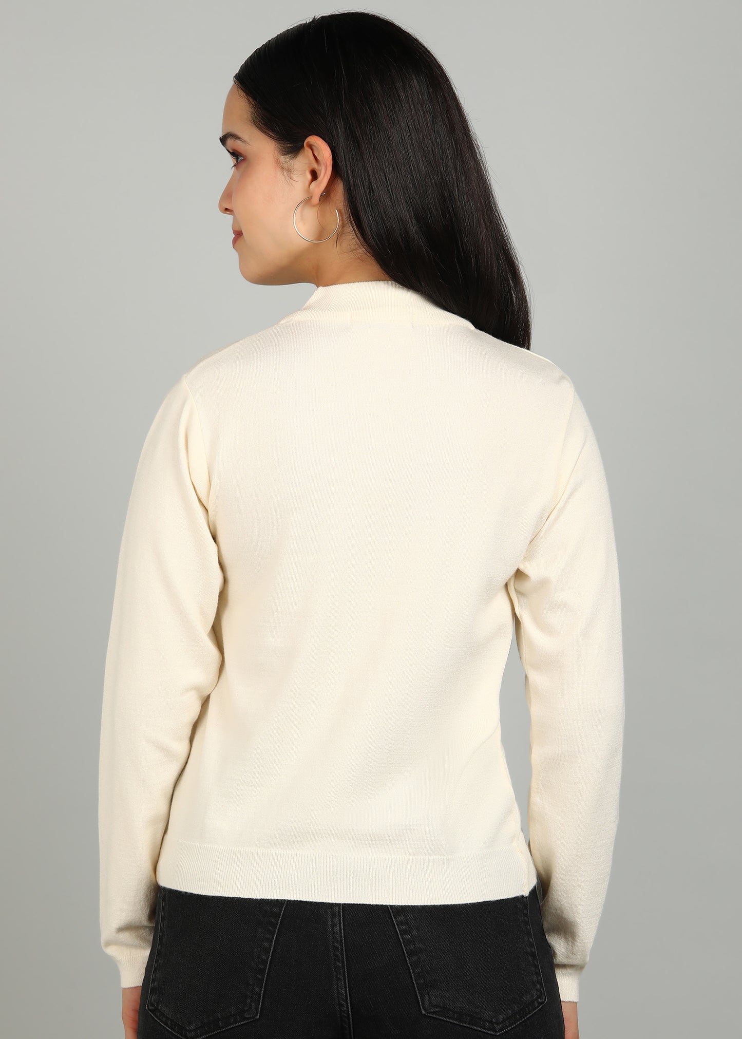Women Solid Color Round Neck Viscose T-Shirt Off white