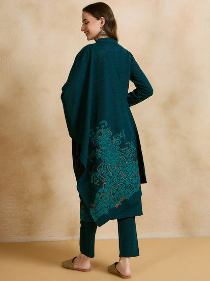 Clapton Embroidered Straight Kurta Pant With Dupatta Set Green