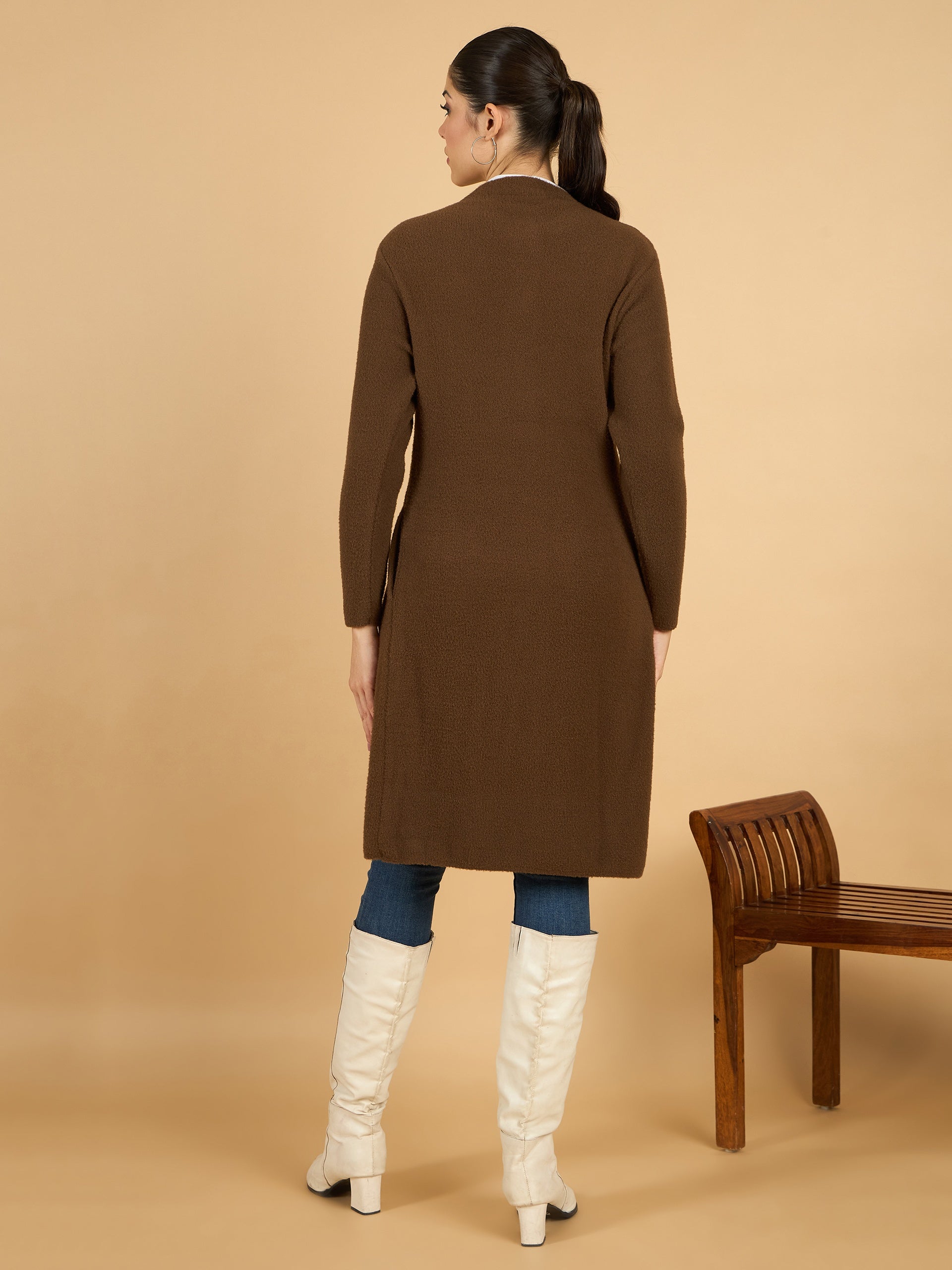 Brown long woolen Cardigan