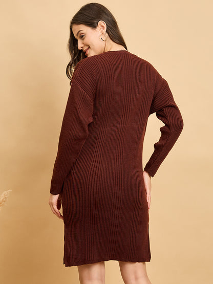 Women Knitted Long Tunic ,Button Down ,Winter Wear Women Color  Wine