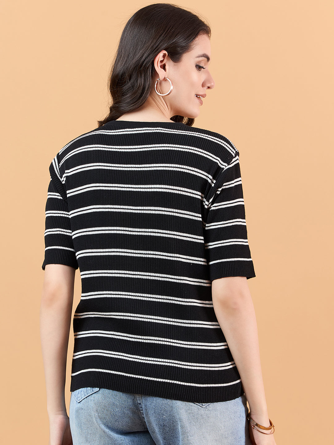 CLAPTON Women Knitted Round Neck T-shirt Combo Of 2 BLACK Purple