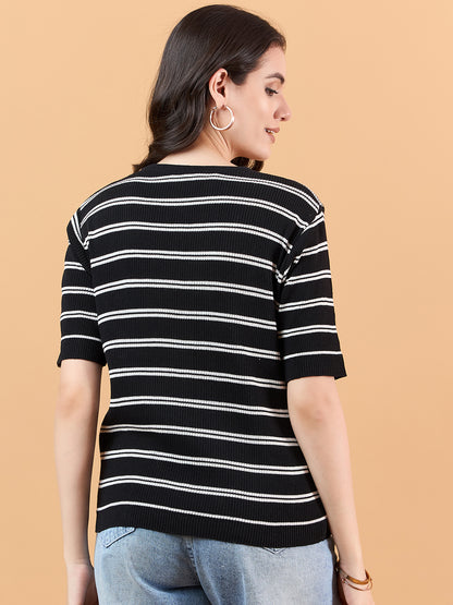 CLAPTON Women Knitted Round Neck T-shirt Combo Of 2 BLACK Purple