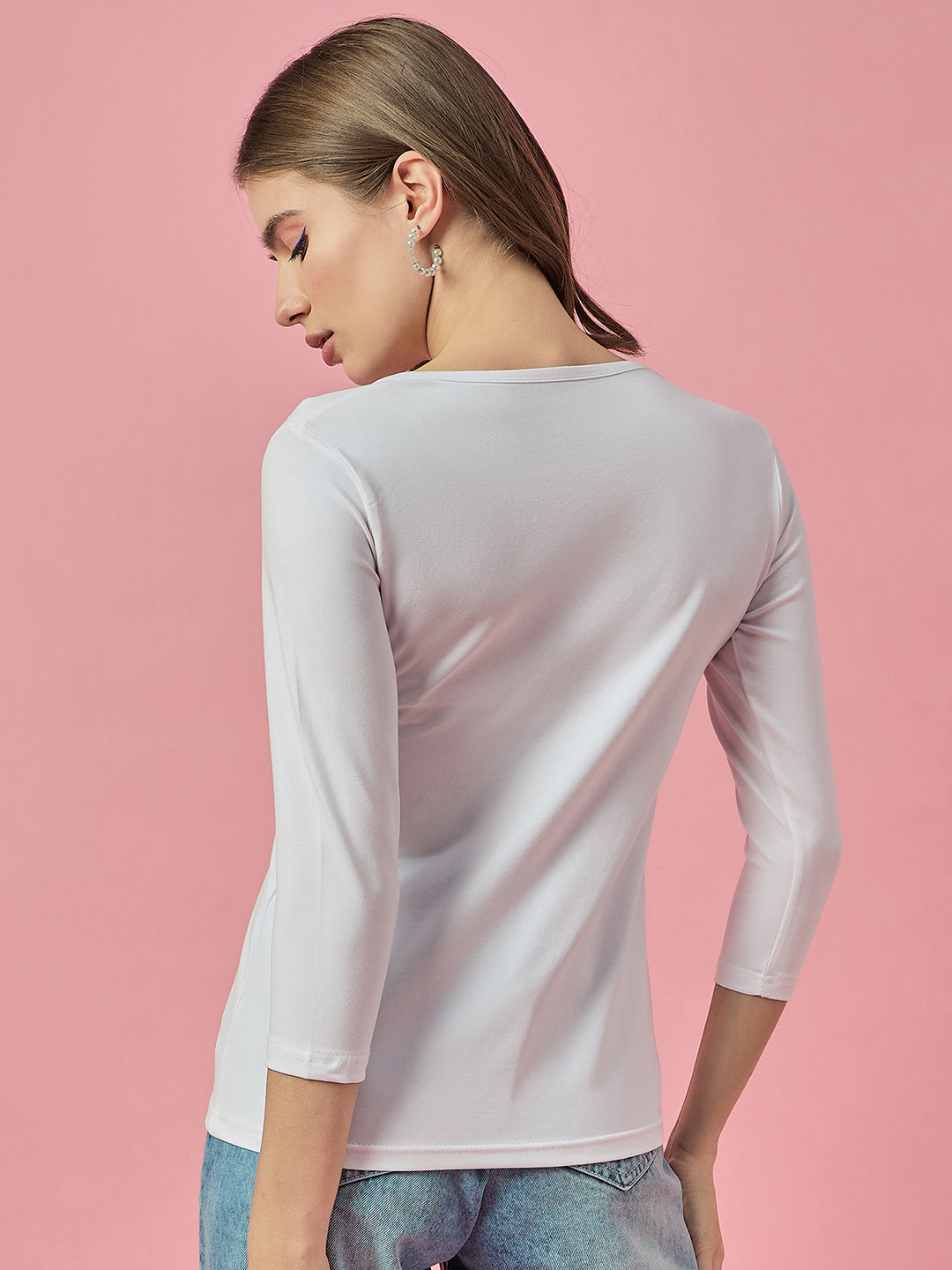 Clapton Crew Neck Tees Candy Cotton Lycra For Women Soild White Summer wear