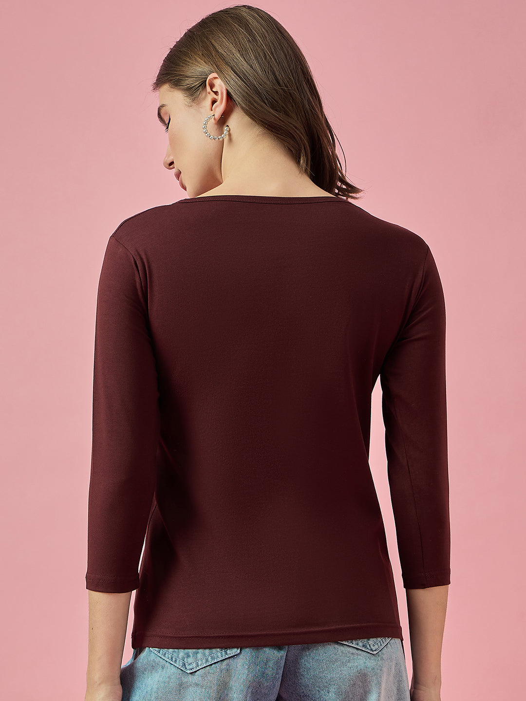 Clapton Crew Neck Tees Candy Cotton Lycra For Women Soild Mehroon Summer wear