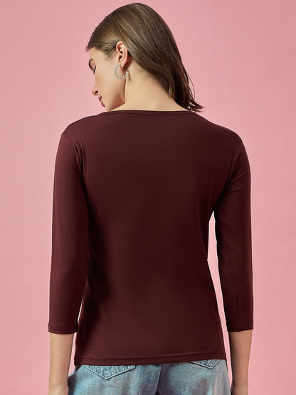 Clapton Crew Neck Tees Candy Cotton Lycra For Women Soild Mehroon Summer wear