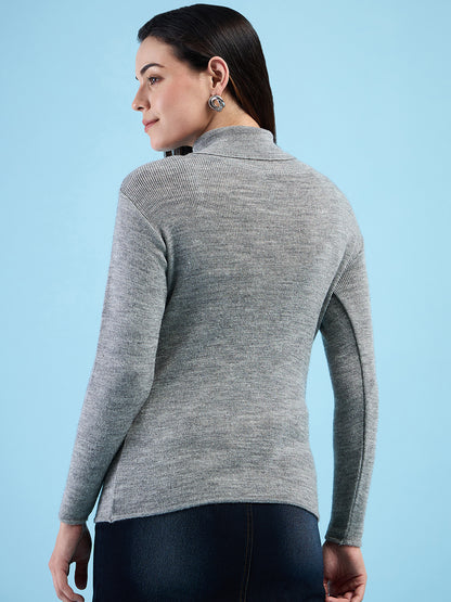 Clapton turtleneck High Neck Top knitted Winter Sweater for Women Pure Wool Full Sleeve Grey
