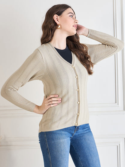 Wool Blend Round Neck cardigan beige