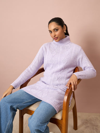 Clapton Cable Knitted  Wool Winter Wear Women’S Long Cardigan Purple