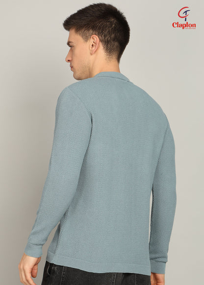 Clapton Men Knitted  Cotton Summer Wear Round Neck Full Sleeve T-Shirt SKY Blue