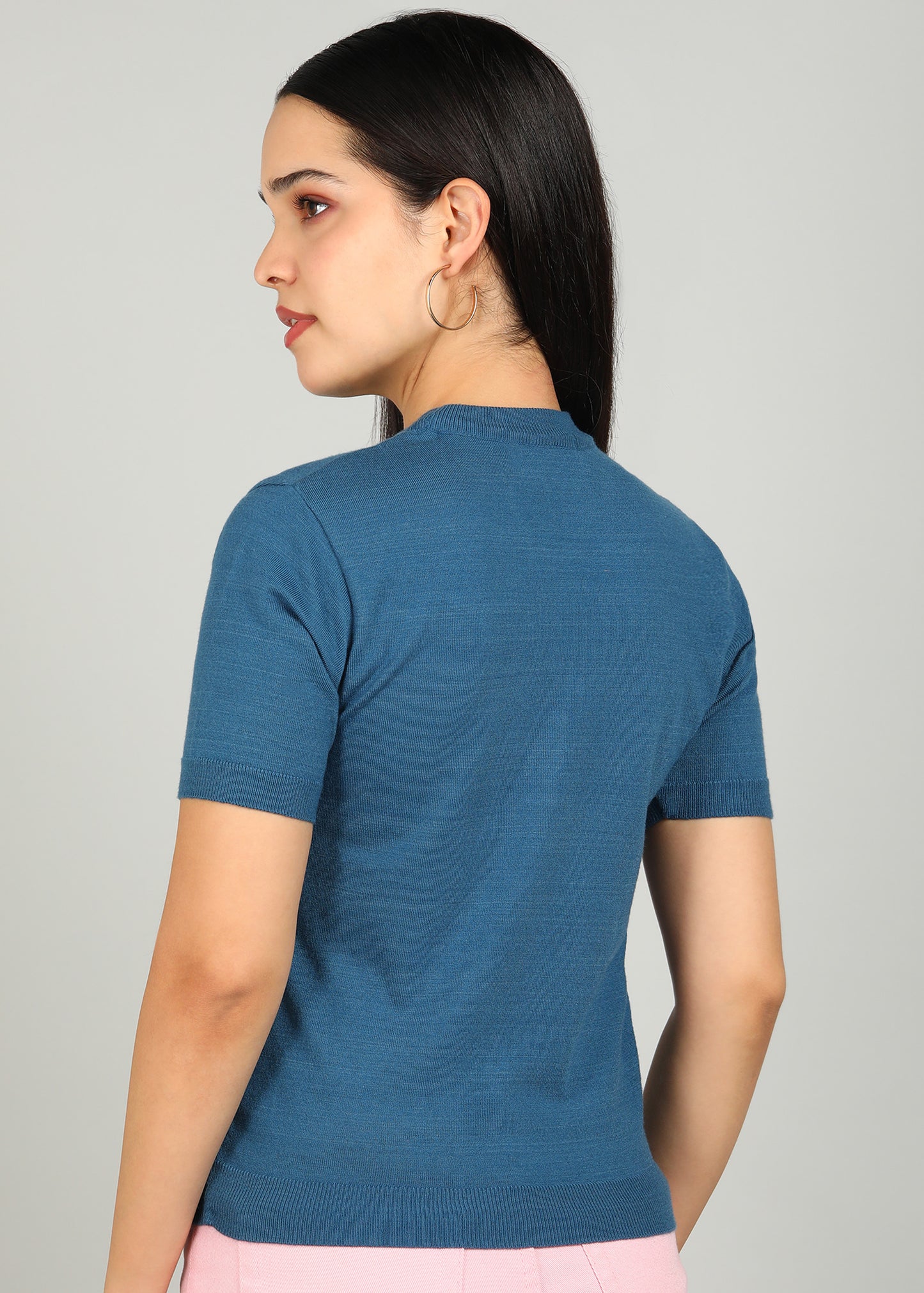 Women Solid Color Round Neck Half Sleeve Viscose T-Shirt Royal