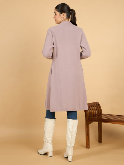 Pink long woolen cardigan