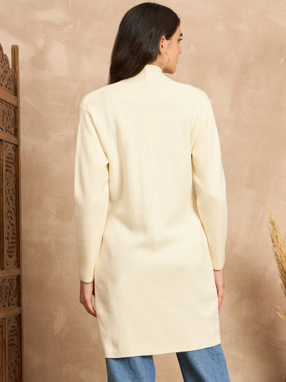 Women Knitted Long Shrug Cream