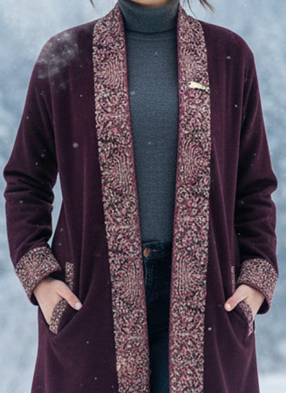 Embroidered wool blends for winter Shrug One size (Free) Mahroon