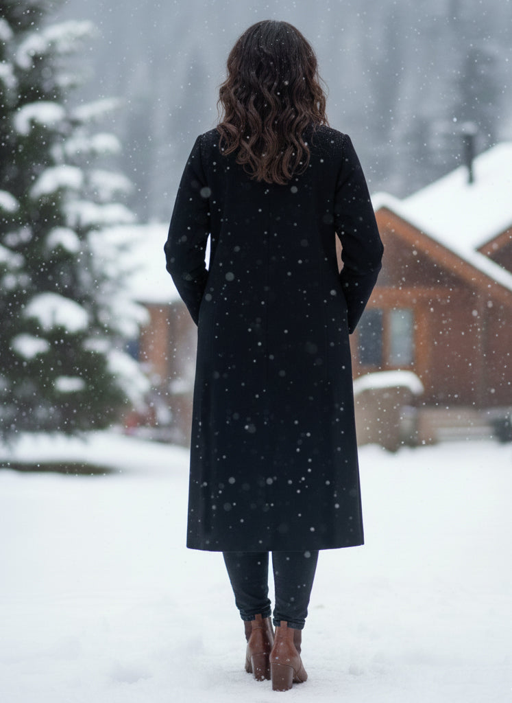 Embroidered wool blends for winter Shrug One size (Free) Black