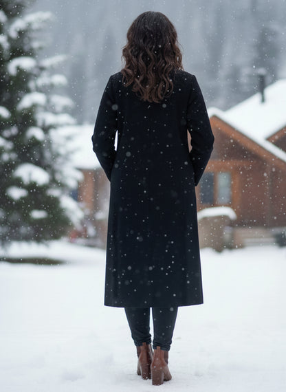 Embroidered wool blends for winter Shrug One size (Free) Black