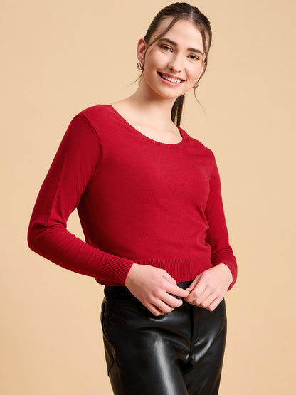 Wool Blend  Full Sleeve Designer Red Blouse