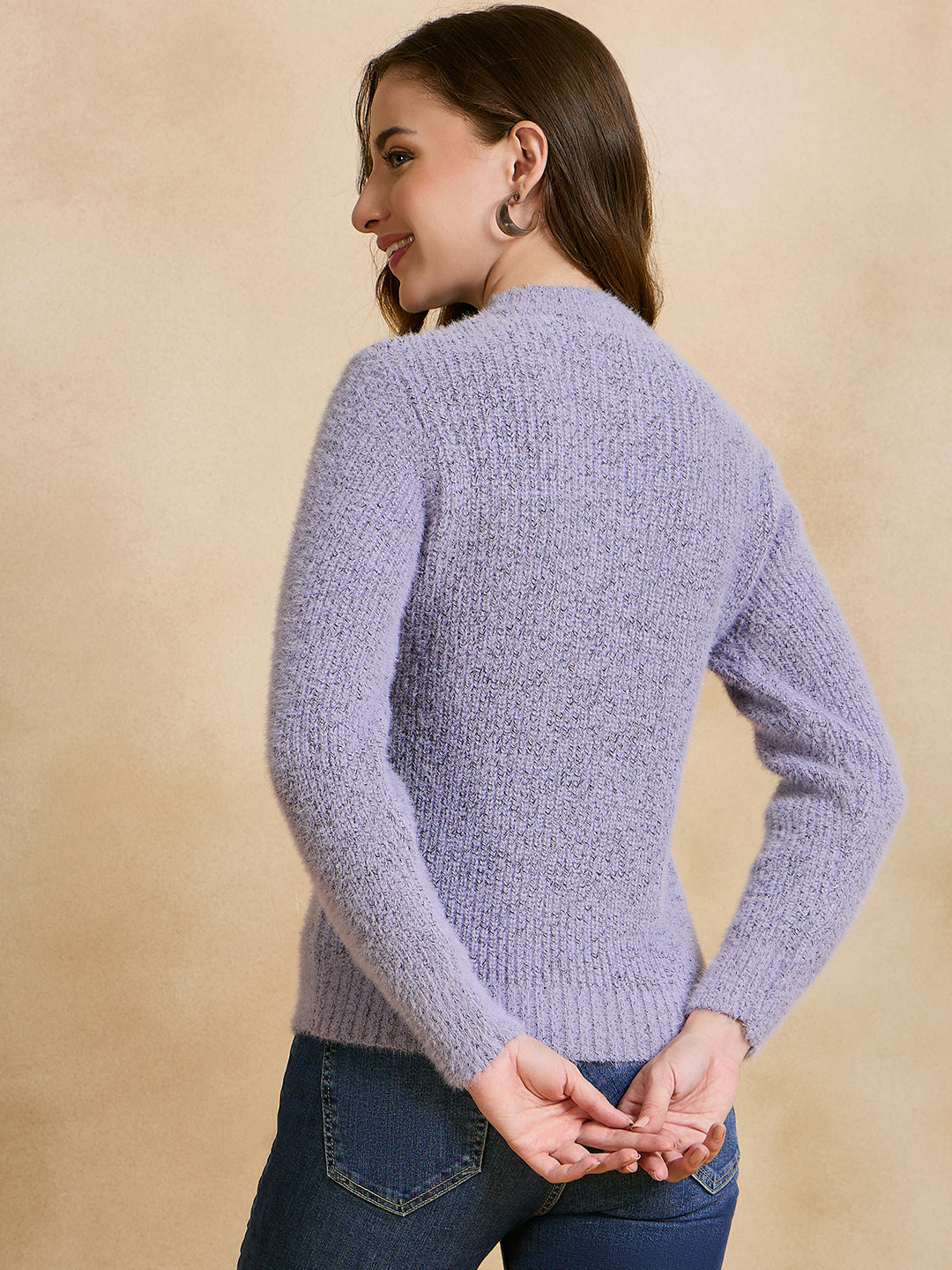 Women Self Design Round Neck Sweater Move