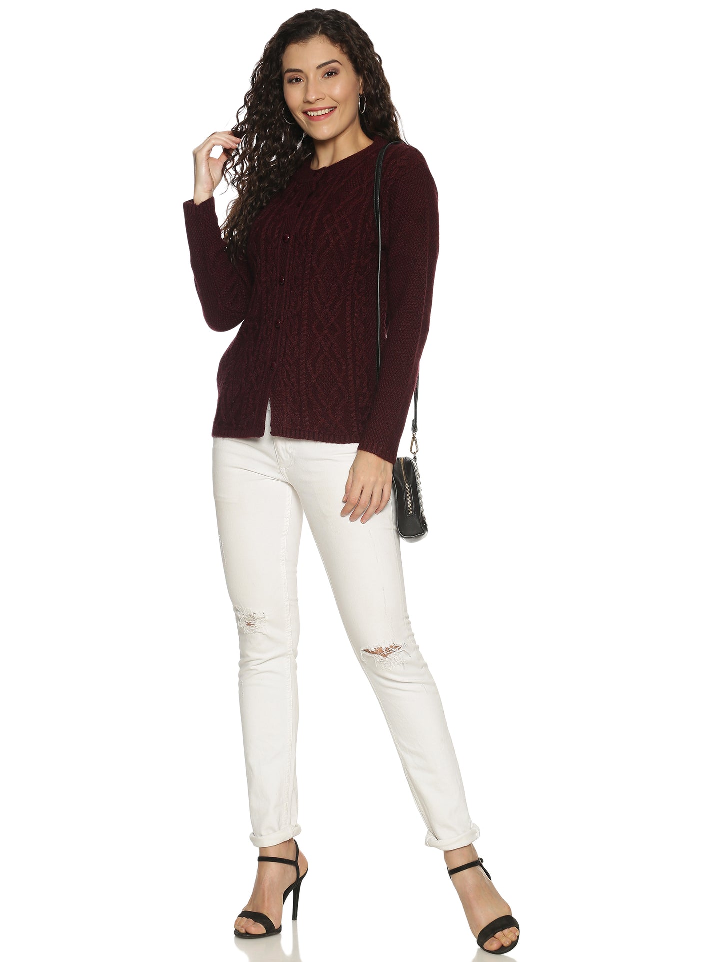 Wool Blend Round Neck Light Cream cardigan