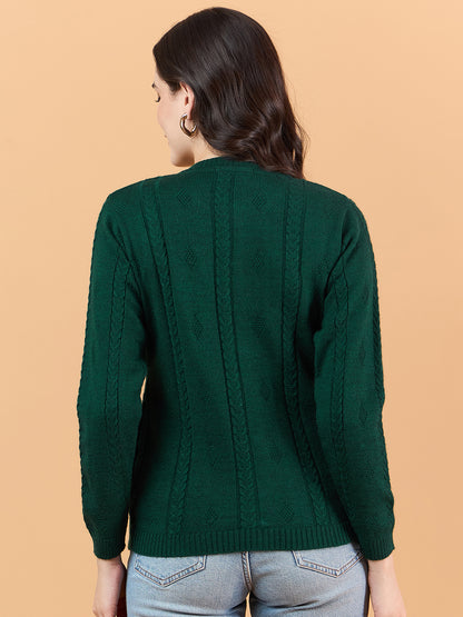 Clapton Floral Embroidered Full  Sleeve Cardigan Sweaters for Women Girls Green