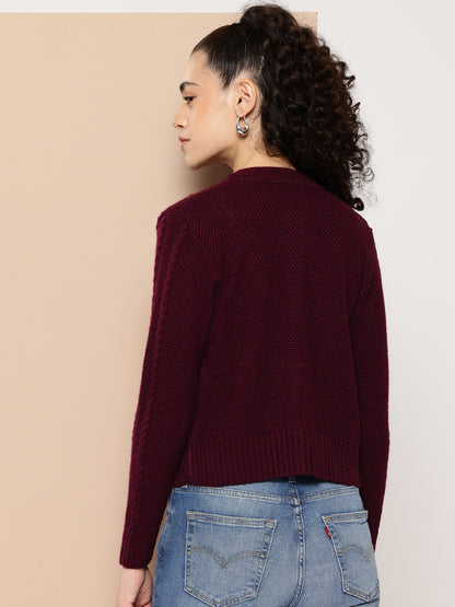 Wool Knit Crop Cardigan With Embroidery