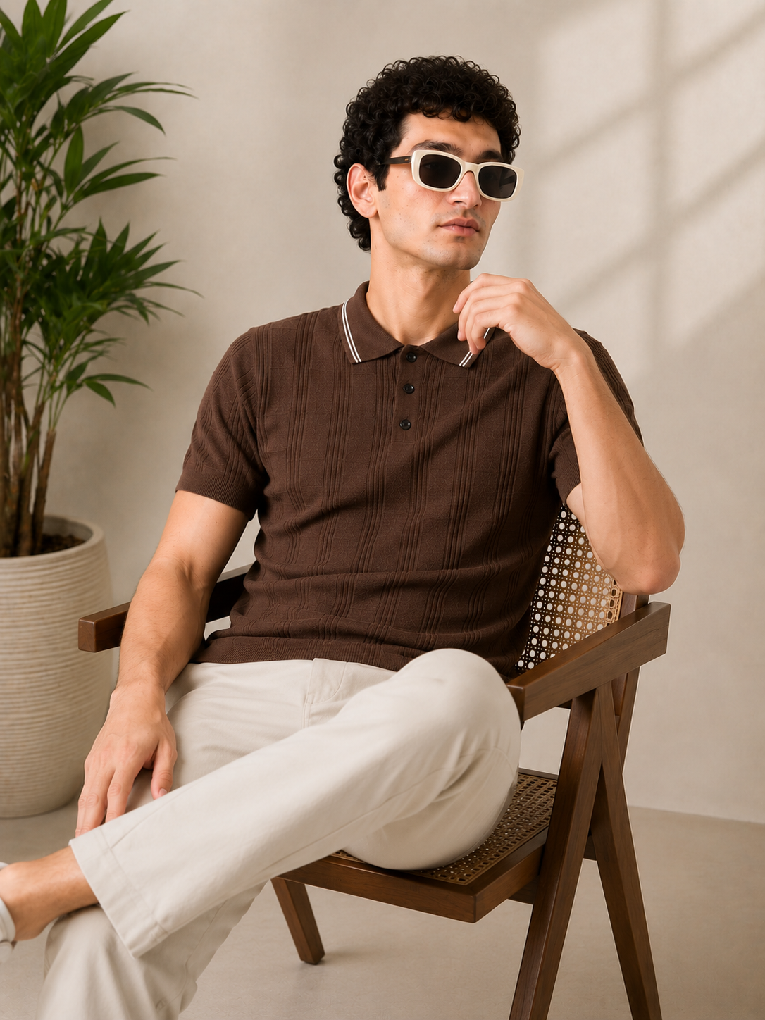 Clapton Men Knitted  Cotton Summer Wear Polo Neck Half Sleeve T-Shirt Brown