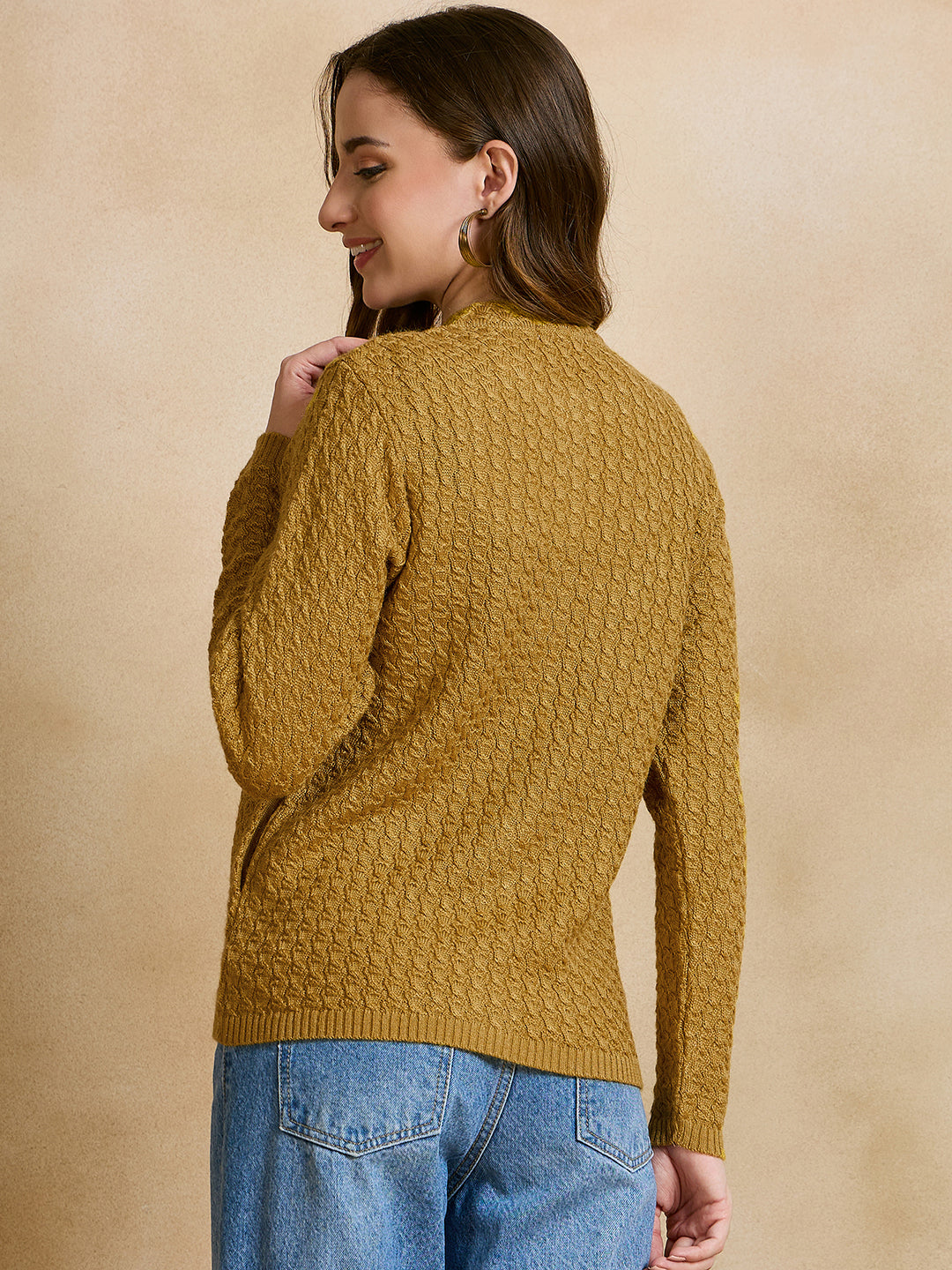 Clapton Floral Embroidered Knit  Design Pure Wool Cardigan Gold