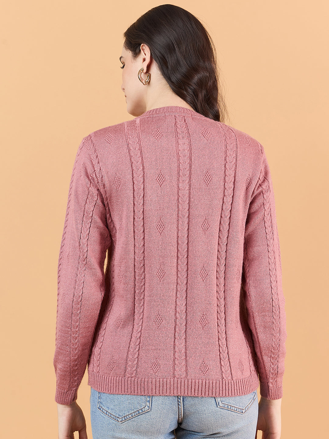 Clapton Floral Embroidered Full  Sleeve Cardigan Sweaters for Women Girls Pink