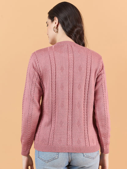 Clapton Floral Embroidered Full  Sleeve Cardigan Sweaters for Women Girls Pink