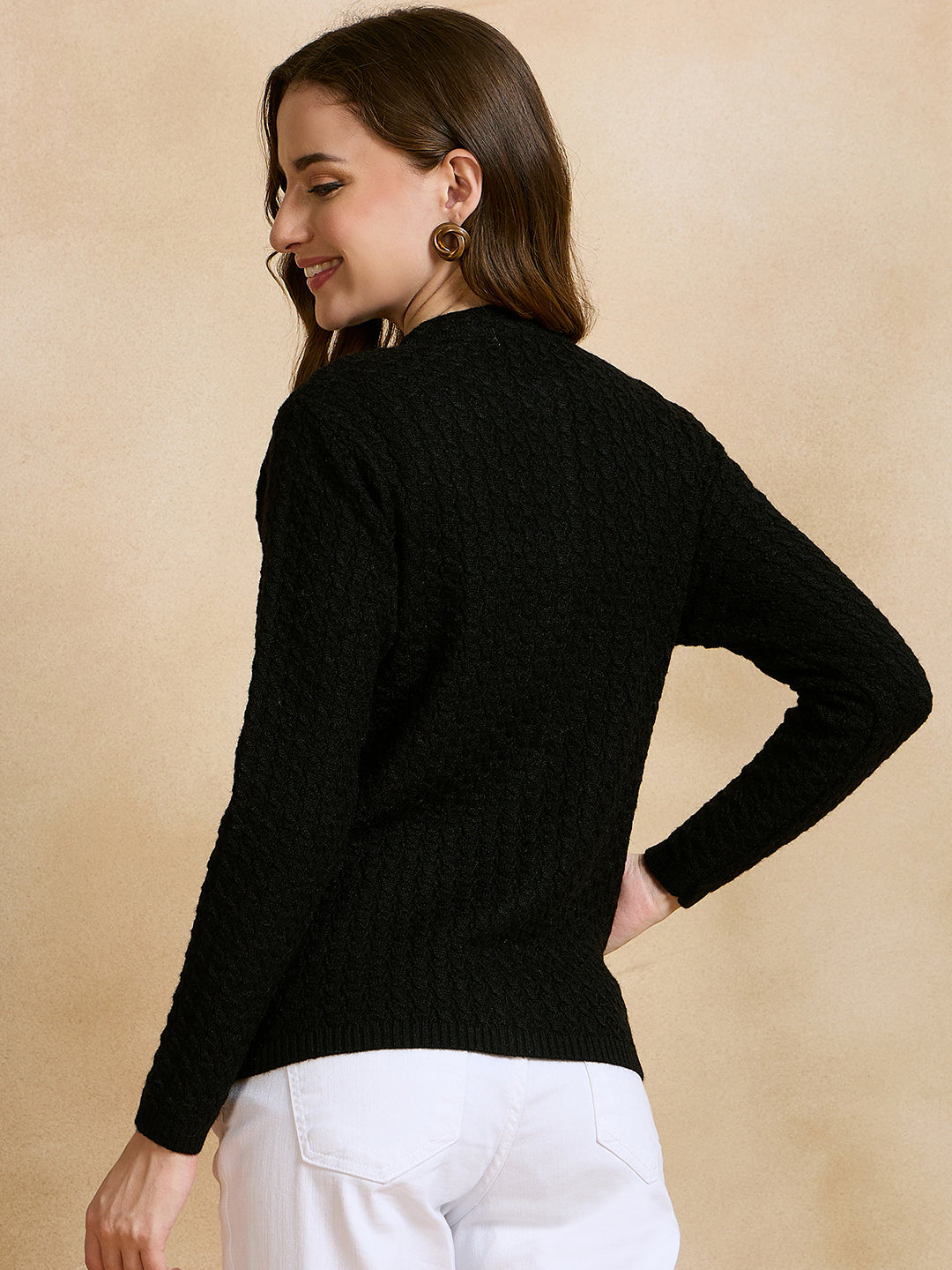 Clapton Floral Embroidered Knit  Design Pure Wool Cardigan Black