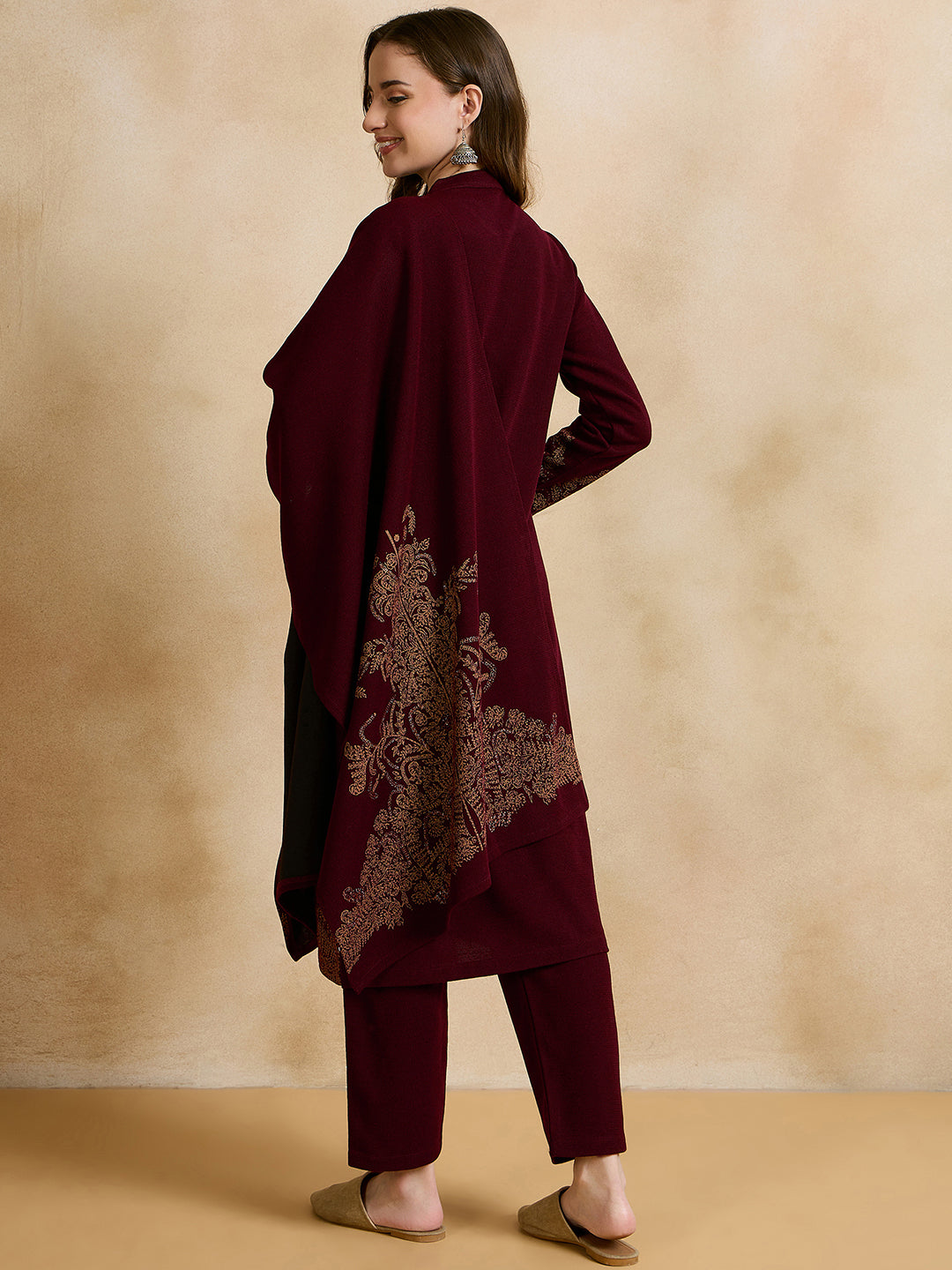 Clapton Embroidered Straight Kurta Pant With Dupatta Set Maroon