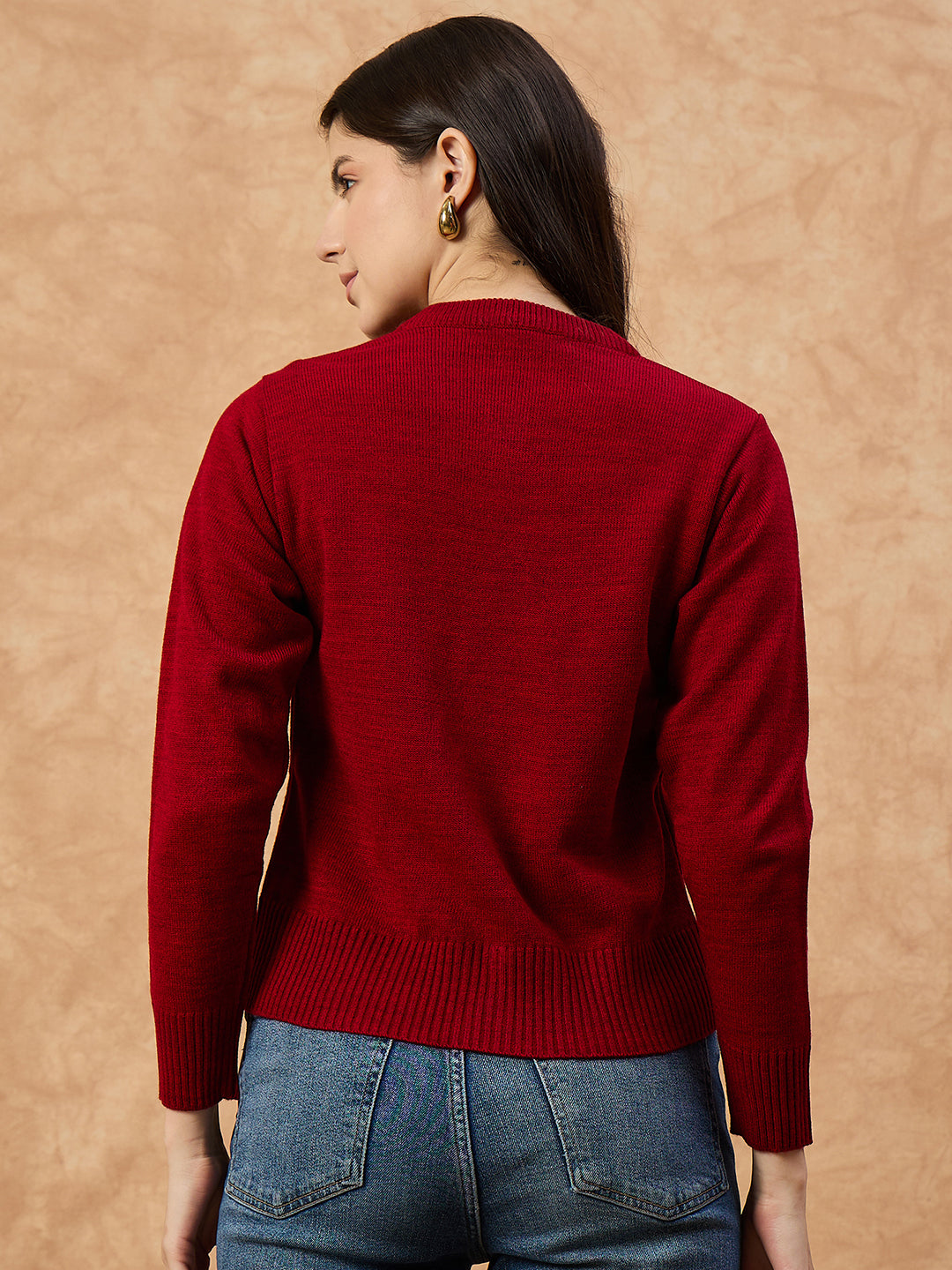 Clapton Women’s Red Knitted Floral Embroidered Cardigan 6110