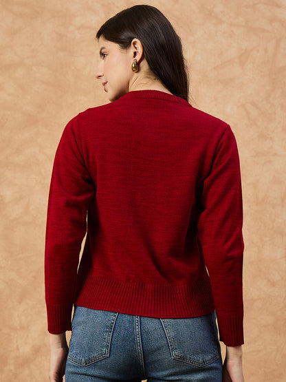 Clapton Women’s Red Knitted Floral Embroidered Cardigan 6110