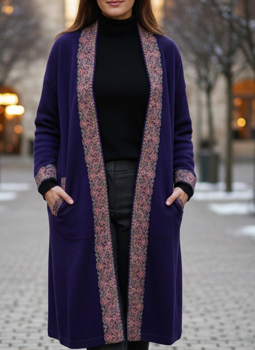 Embroidered wool blends for winter Shrug One size (Free) Purple