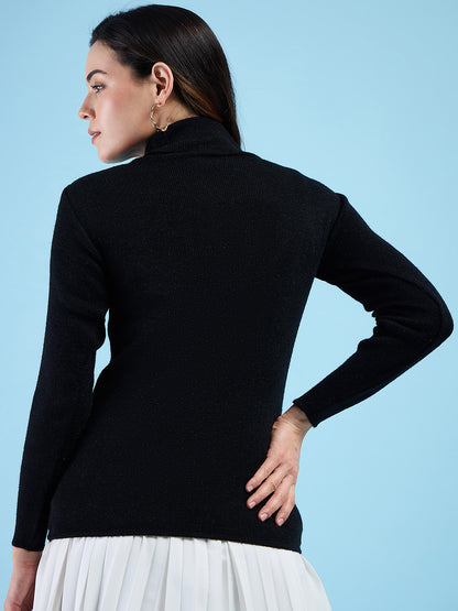 Clapton turtleneck High Neck Top knitted Winter Sweater for Women Pure Wool Full Sleeve Black