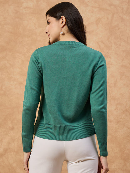 Clapton Women’s Sea Green Knitted Floral Embroidered Cardigan 6110