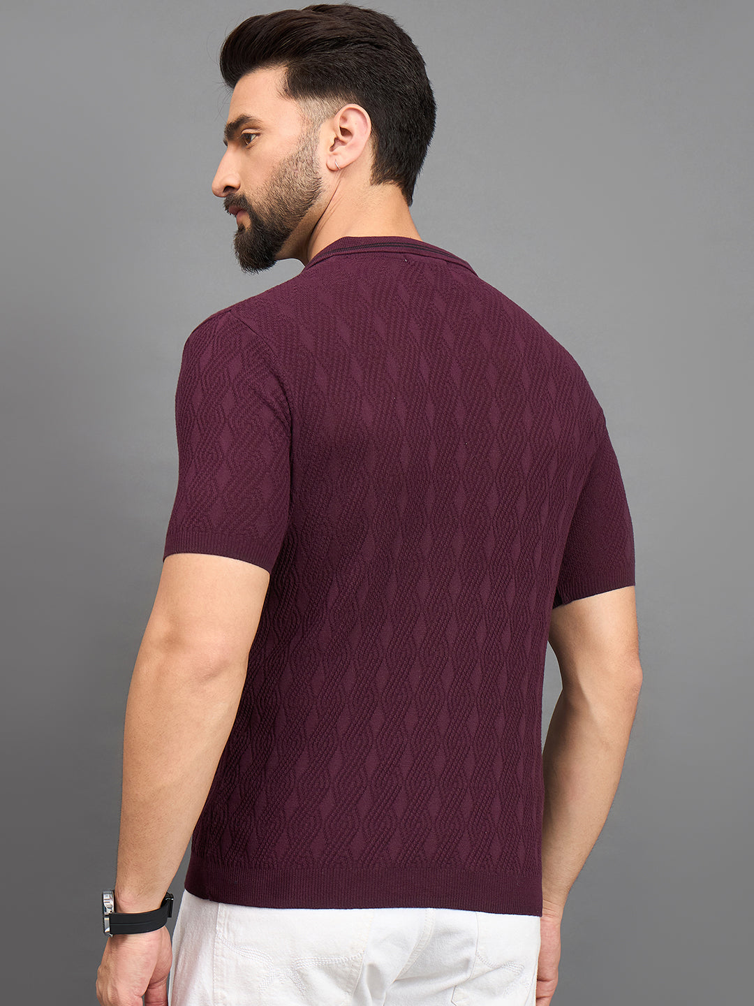 CLAPTON Men Knitted Polo Collar T-shirt  Purple