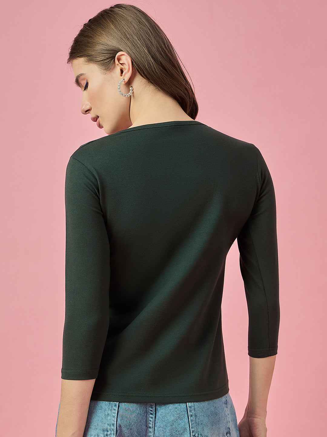 Clapton Crew Neck Tees Candy Cotton Lycra For Women Soild Green Summer wear