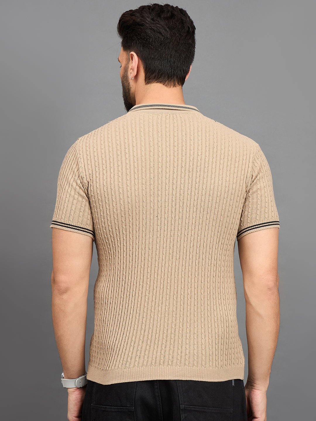 CLAPTON Men Knitted Polo Collar T-shirt  Beige