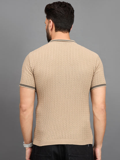 CLAPTON Men Knitted Polo Collar T-shirt  Beige