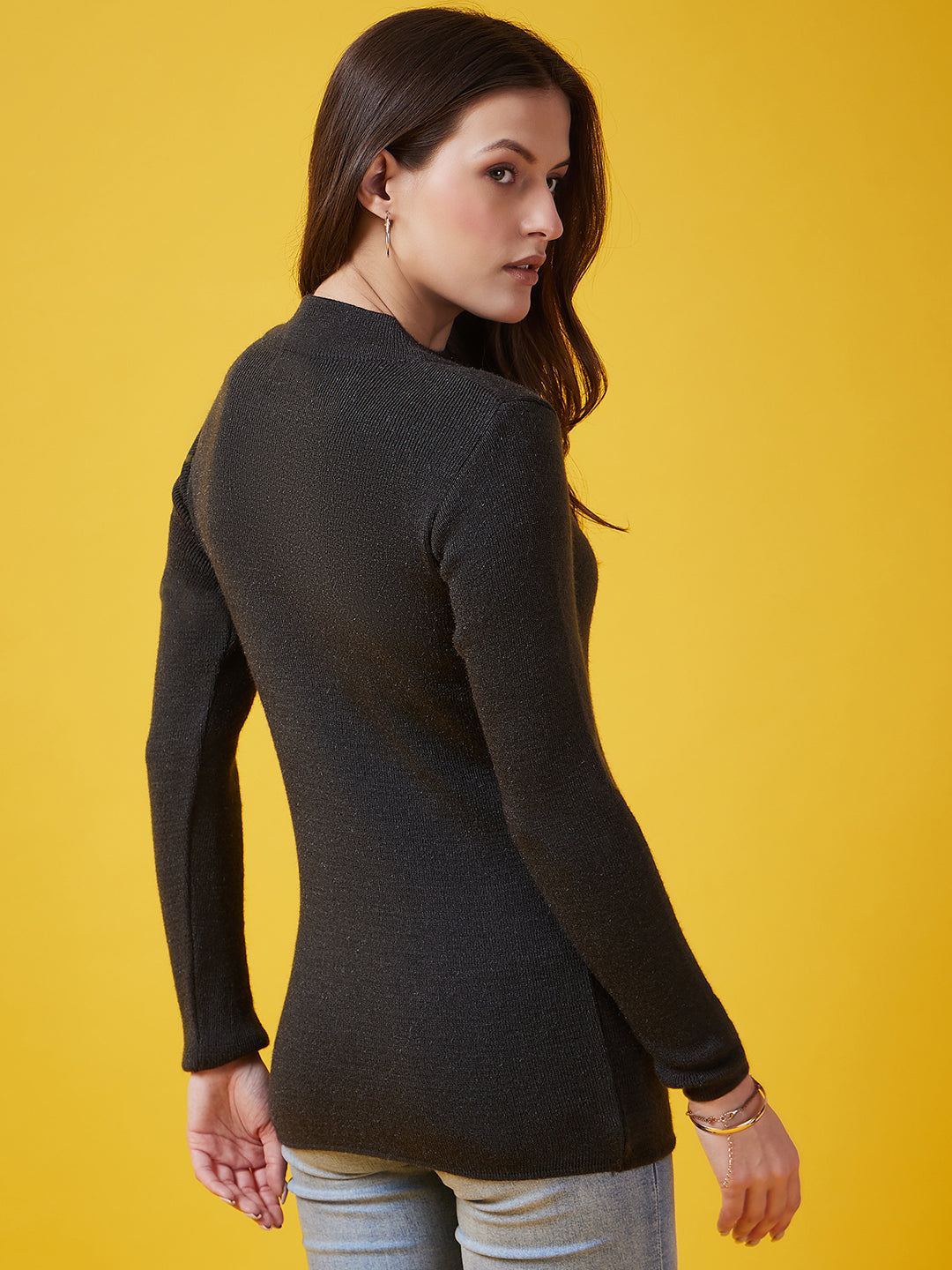 Wool Blend Crew Neck Full Sleeve Mixture Top