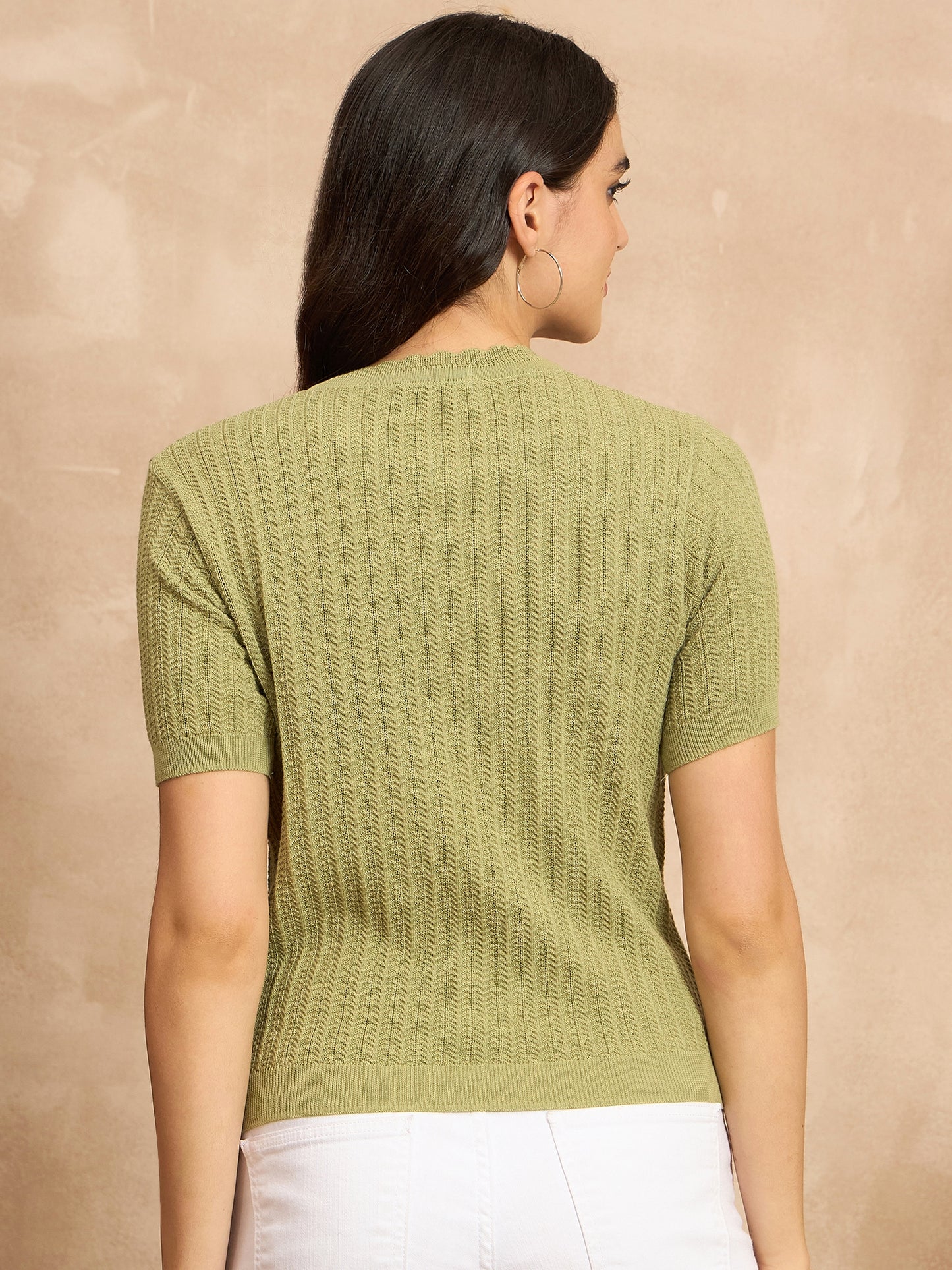 Clapton Women Knitted  Round Neck  T-shirt PARROT-3105
