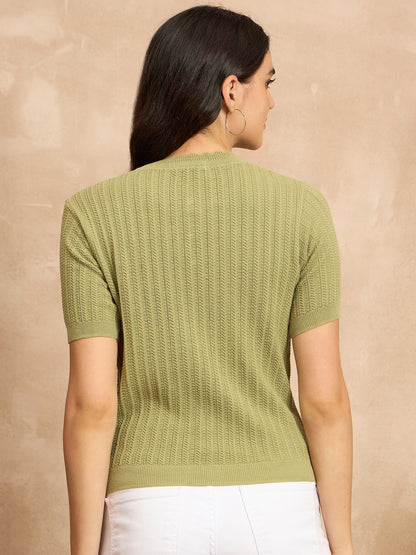Clapton Women Knitted  Round Neck  T-shirt PARROT-3105
