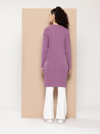 Women Knitted Long Tunic ,Button Down ,Winter Wear Women Color  Purple