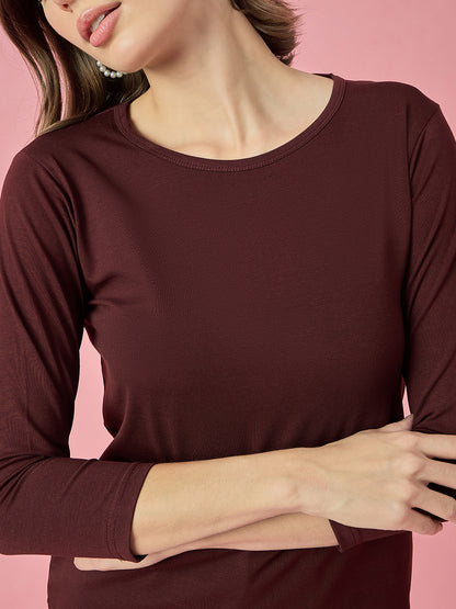 Clapton Crew Neck Tees Candy Cotton Lycra For Women Soild Mehroon Summer wear