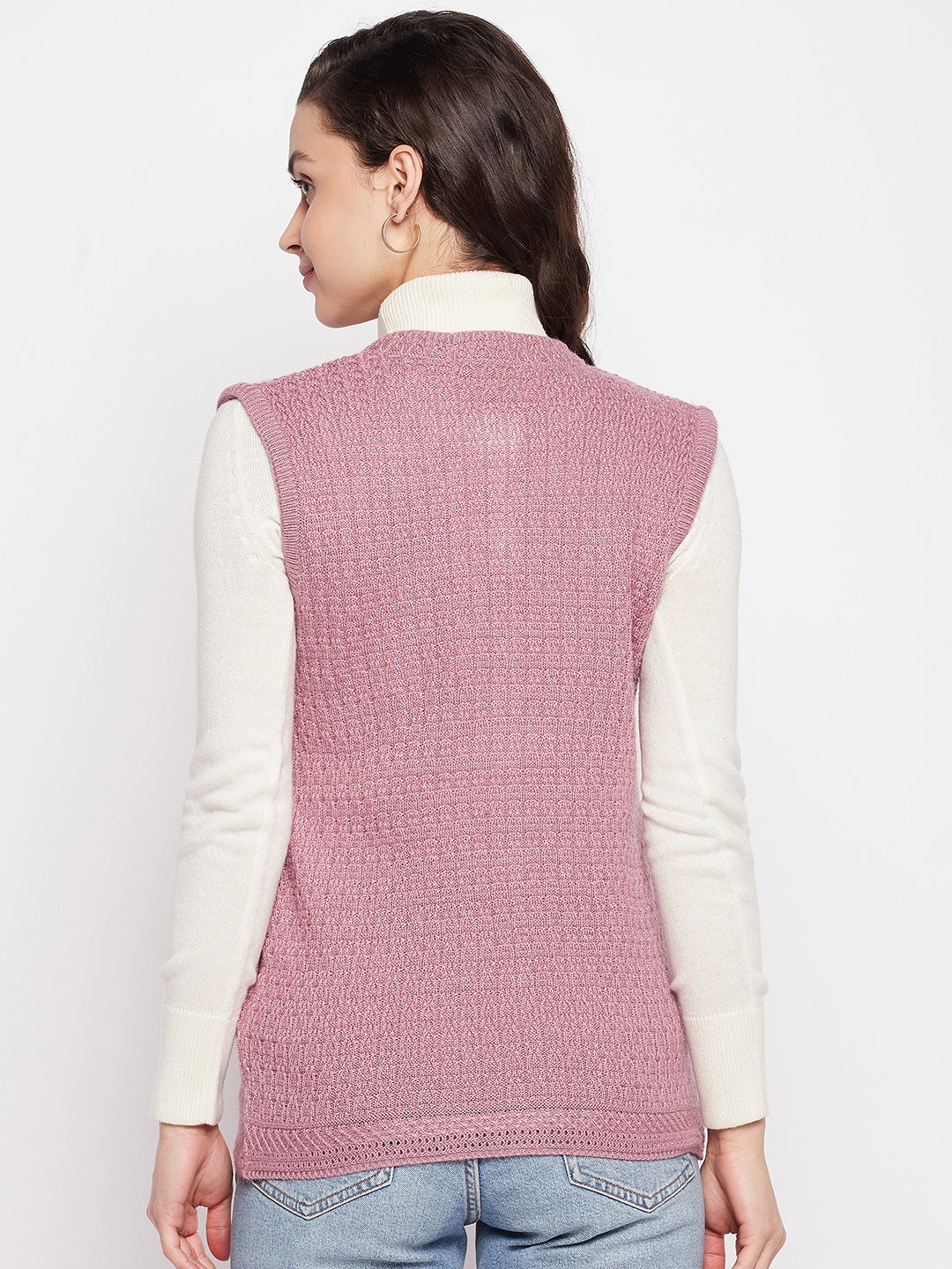 Wool Blend Round Neck Half Sleeve Peach cardigan