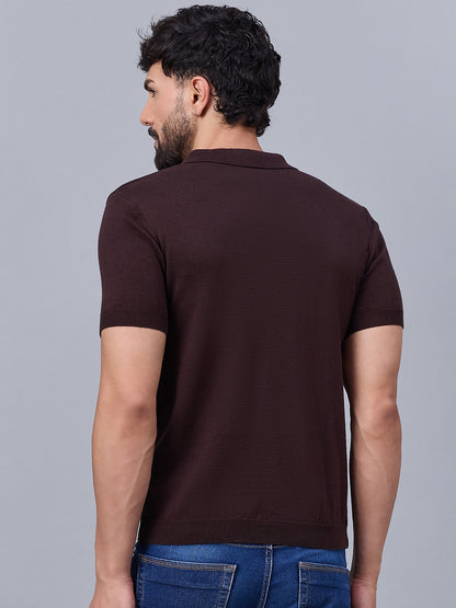 Men's Wine Knitted Polo T-shirt