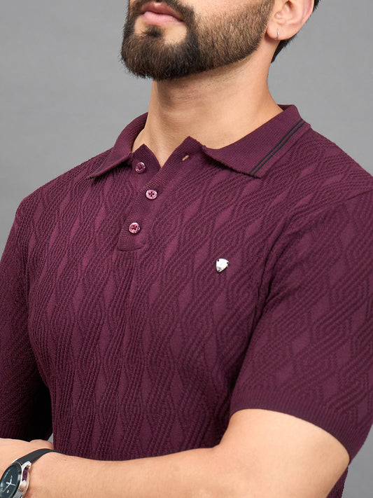 CLAPTON Men Knitted Polo Collar T-shirt  Purple