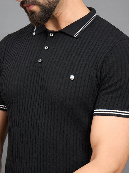 CLAPTON Men Knitted Polo Collar T-shirt  BLACK